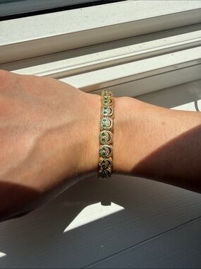 Gold LISA GOZLAN bracelet with Green Crystal Accents - Women's Fashion Jewelry